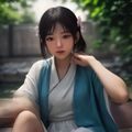 青谷主编苏晚霜头像，温和知性的年轻女性编辑，背景为书架与古风装饰